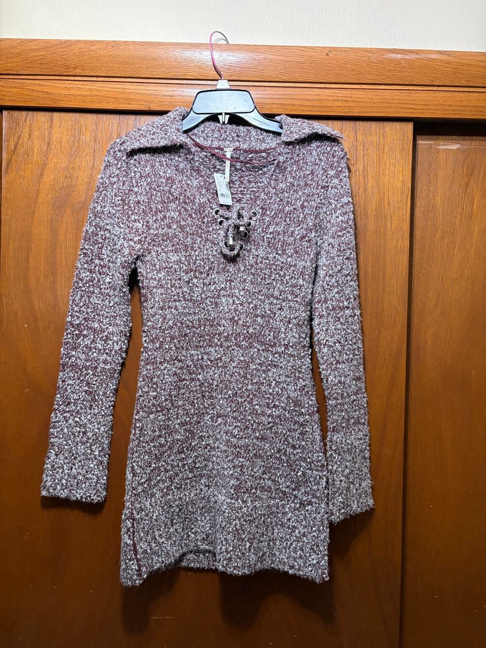 Free People Brown Chocolate Grape Lace Up Tunic Sweater XS NWT $168